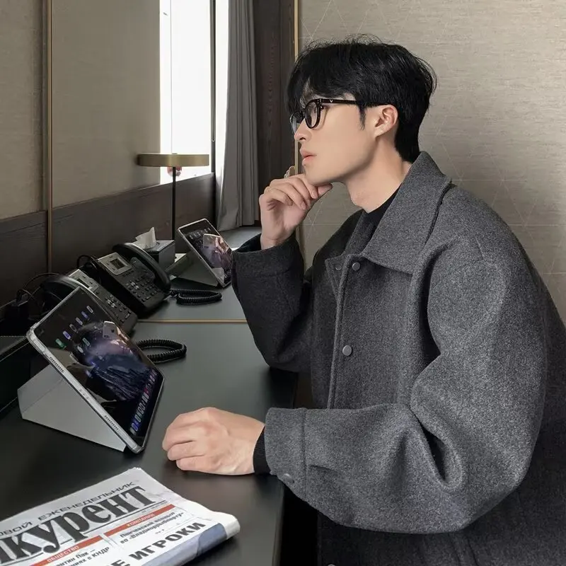 

Cropped Wool Blend Jacket Man, Thick Lapel Tweed Coat For Man, Autumn Winter Korean Mans Jackets