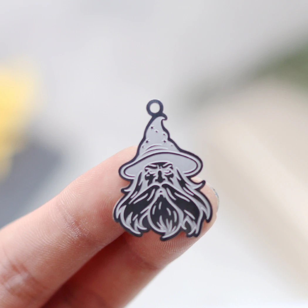 2PCS Santa Claus with Long Beard Skyful Star Gold/Silver Color Stainless Steel Pendant Fit Christmas Necklace Keychain Jewelry