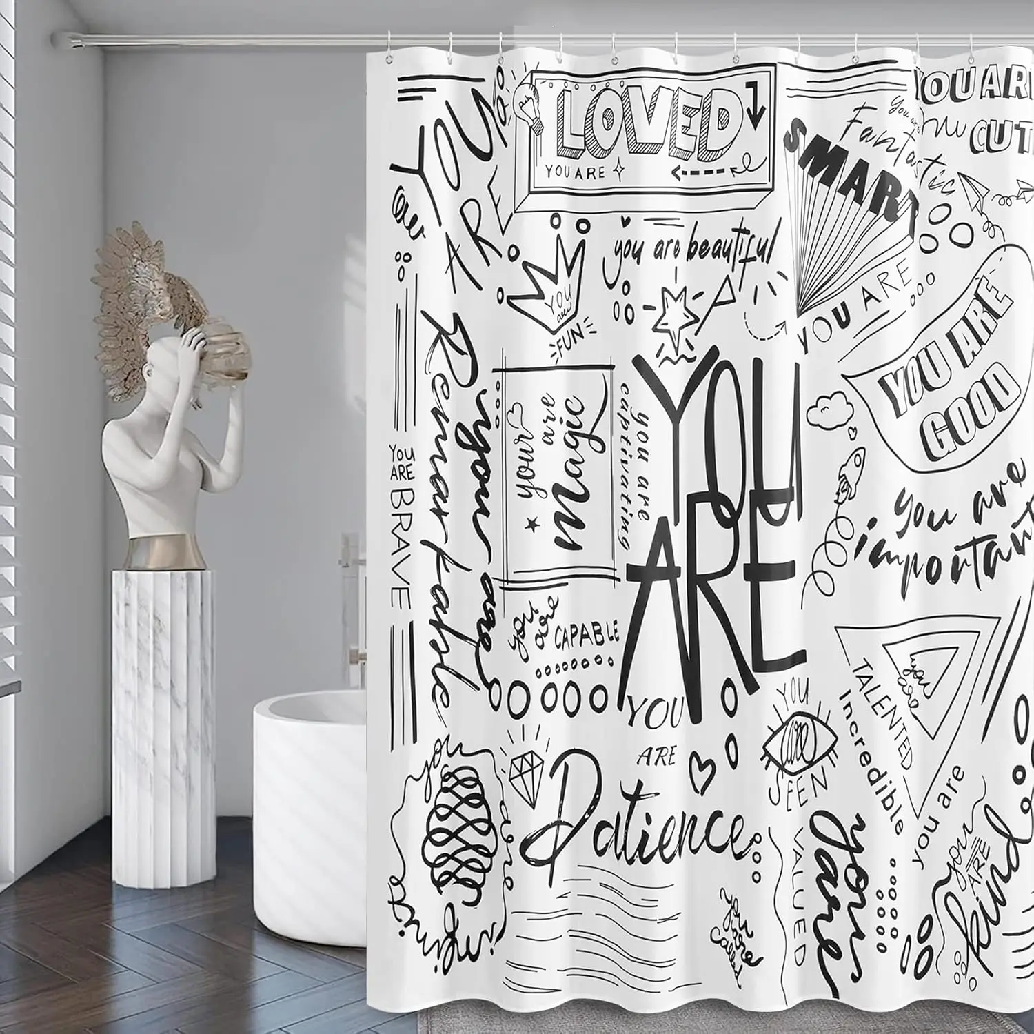Black And White Shower Curtain Inspirational Art Deco Bathroom Fun Shower Curtain With Hooks 180x180cm