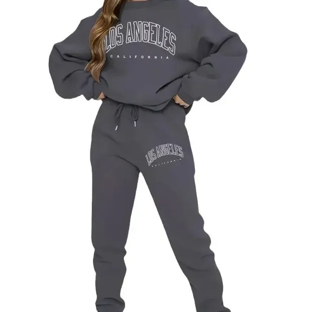 2025Autumn/Winter Fashionable Versatile Casual 2-Piece Set Fleece-Lined And Thickened Sports Suit Printing