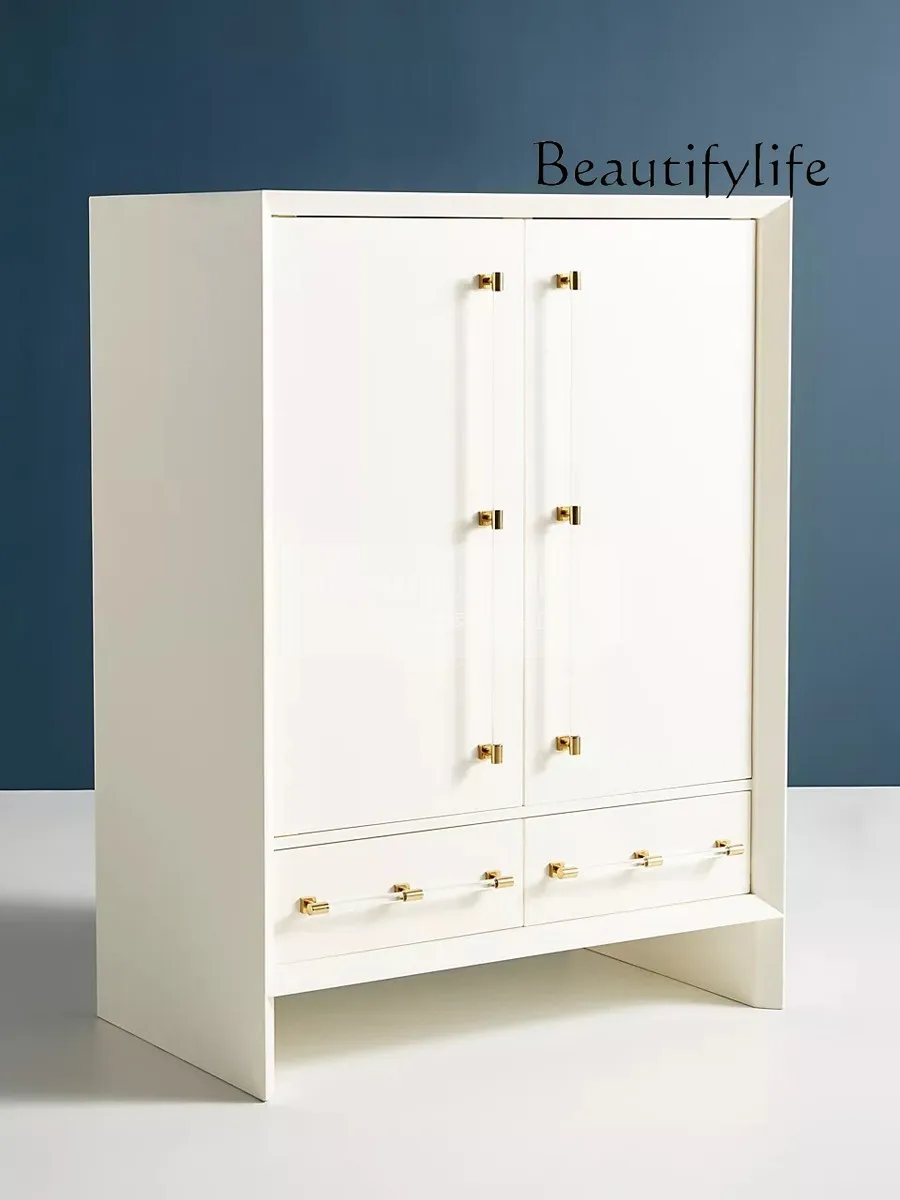 Armoire de Rangement Simple à Double Porte, Vêtement Suspendu, Style Crème Blanc