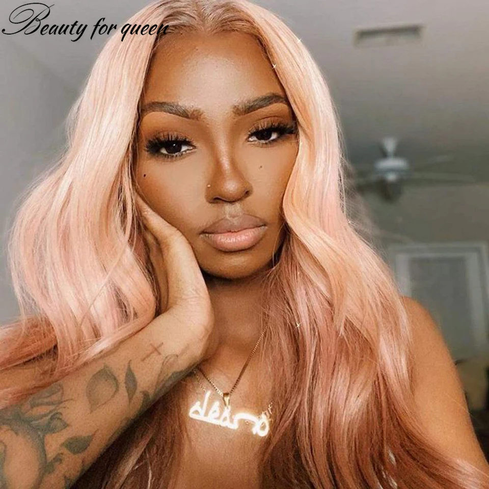 

13x4 Transparent HD Lace Frontal Wigs Colored Brazilian Human Hair Wig Pink Brown Body Wave 200 Density For Women Pre Plucked