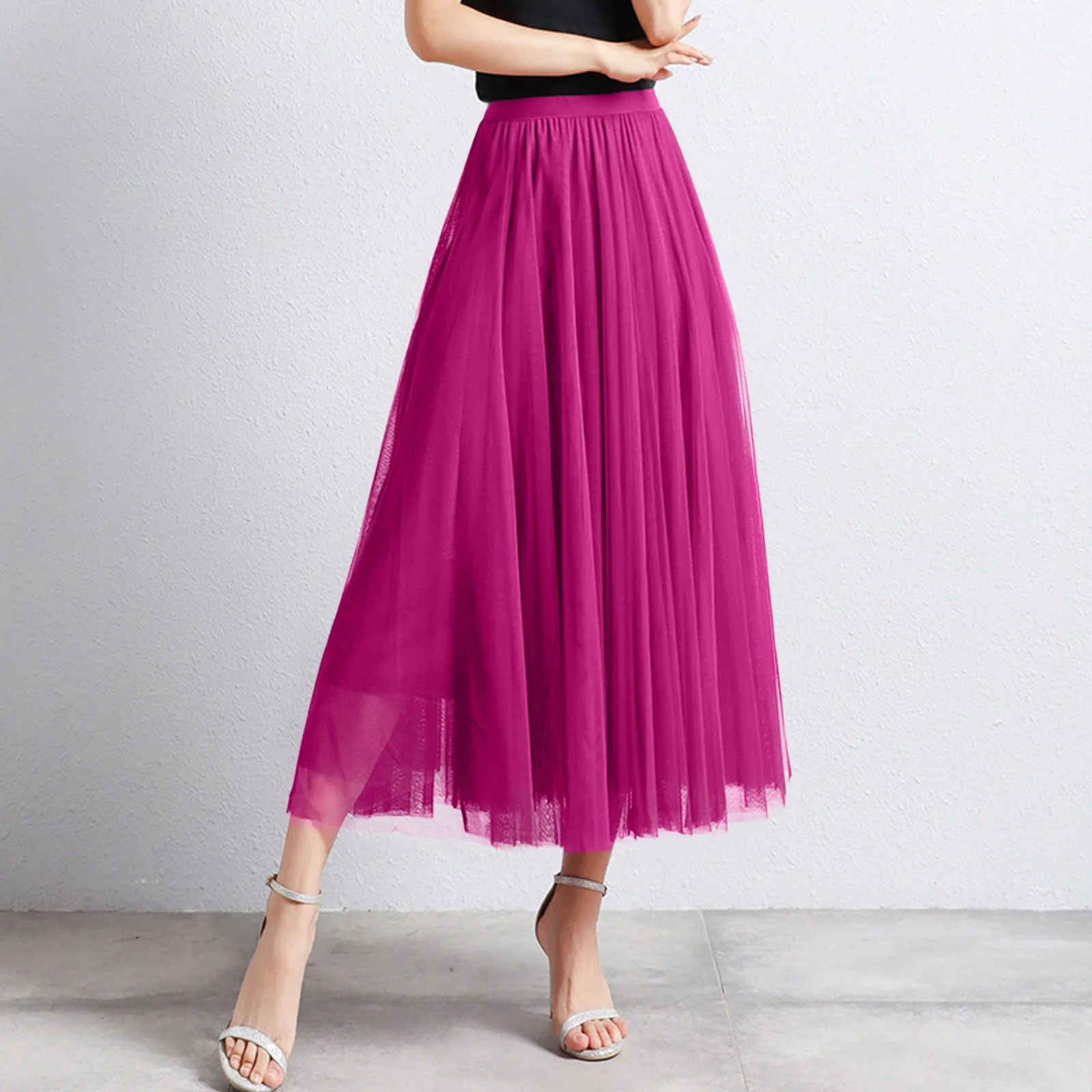 Women Mid Length Skirt Dance Party A Line High Waisted Tulle Skirt Holiday Party Costume Half Skirts