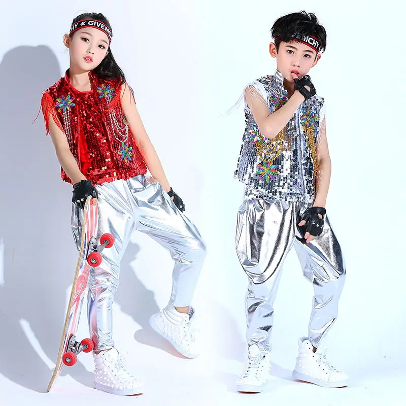 Children's sequin vest performance suit for male, middle-aged, and young children's walking show for female