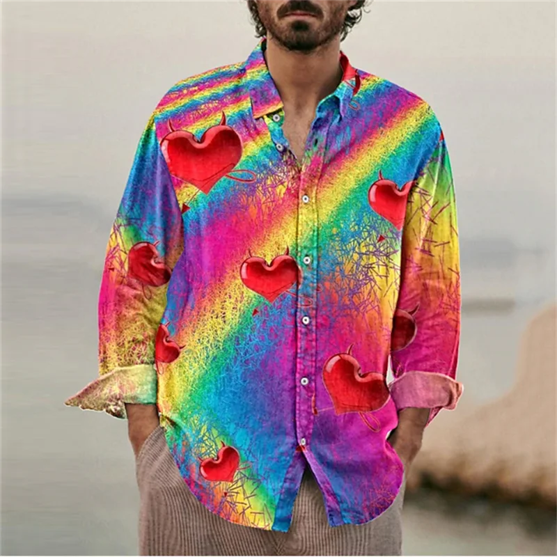Men's shirt casual outdoor street soft and comfortable HD pattern rainbow graphic casual sports 2024 new style hot sale