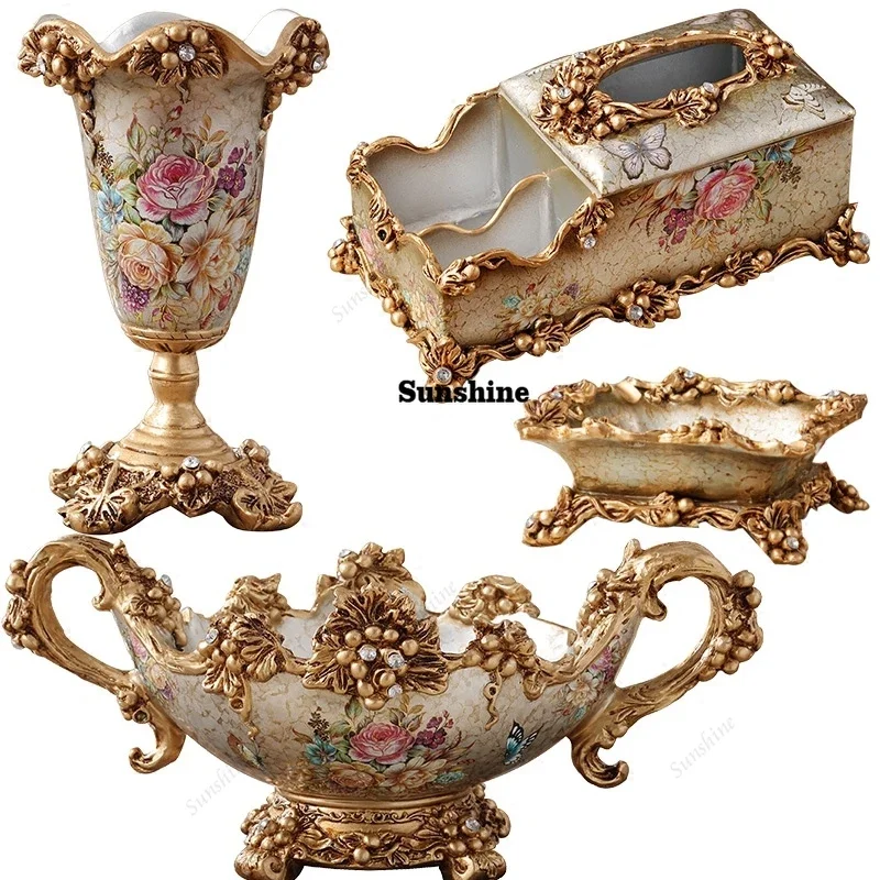 Luxury European Fruit Plate Set Creative Home Living Room Coffee Table Decorations Home Tissue Box Ashtray Vase OrnamentsY