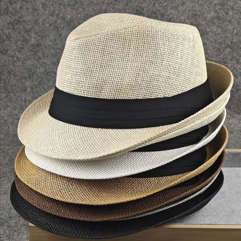 Unisex Summer Structured Straw Fedora Jazz Hat Large Size Sun Protection Cap