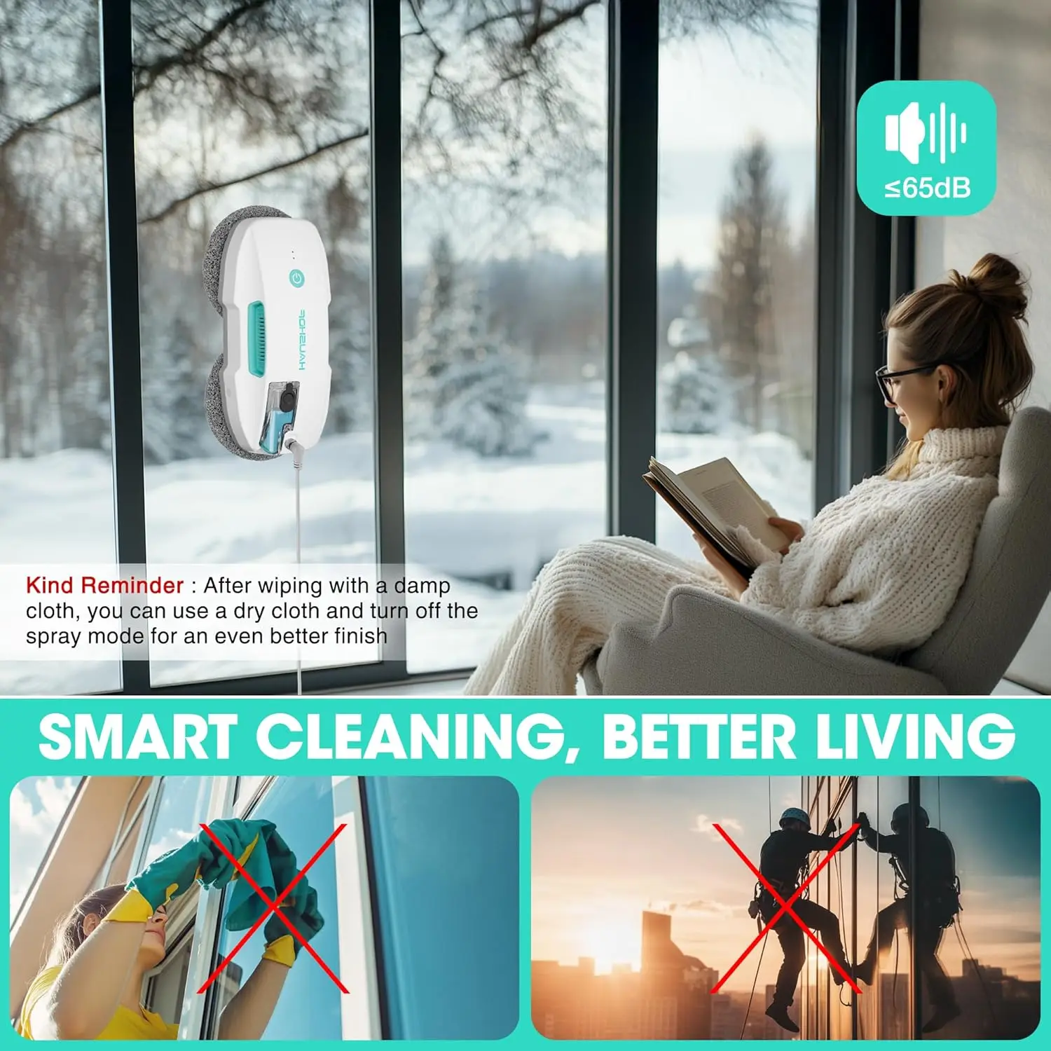 Robot Window Cleaner with 3800Pa Suction, Auto Water Spray, AI Path Planning & Edge Detection, Remote Control for High-R