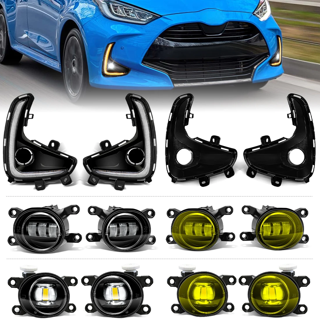 LED DRL Fog Lamp Kit For Toyota Yaris Vios 2020 2021 2022 Front Daytime Running Light Turn Signal Headlights with Wiring Harness