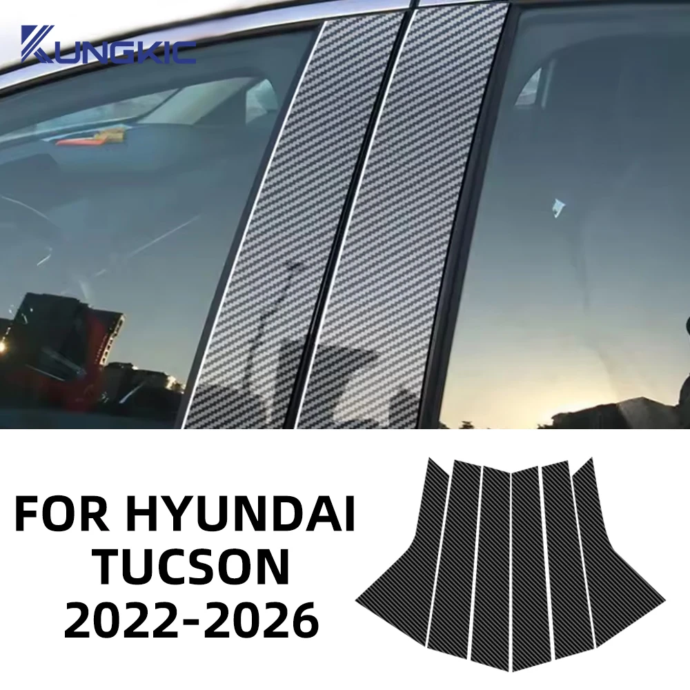 

For Hyundai Tucson NX4 2021 2022 2023 2024 2025 2026 Car Window Door Column B C Pillar Post Trim Cover Glossy Black PC Stickers