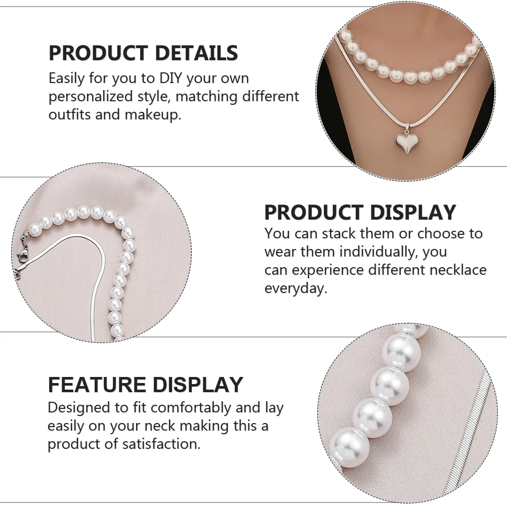 

1 set Heart Pendant For Women Double Layer Neck Chain Titanium Steel Jewelry Valentine Festival Pearl Charm Layered Accessories