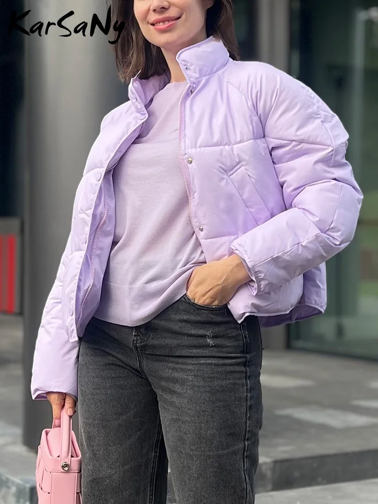 KarSaNy Women Winter Jacket Down Cotton Padded Warm Coats Autumn Short Purple Jacket Thick Coats For Women Winter Parka