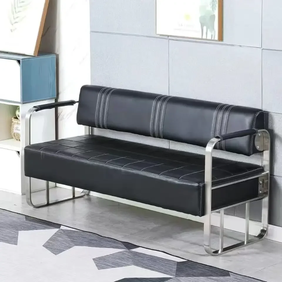 Sofa Modern Customized Stainless Steel Beauty Salon Waiting Sofa Long Bench Barbershop Chairs Shampoo Furniture Modern Simple