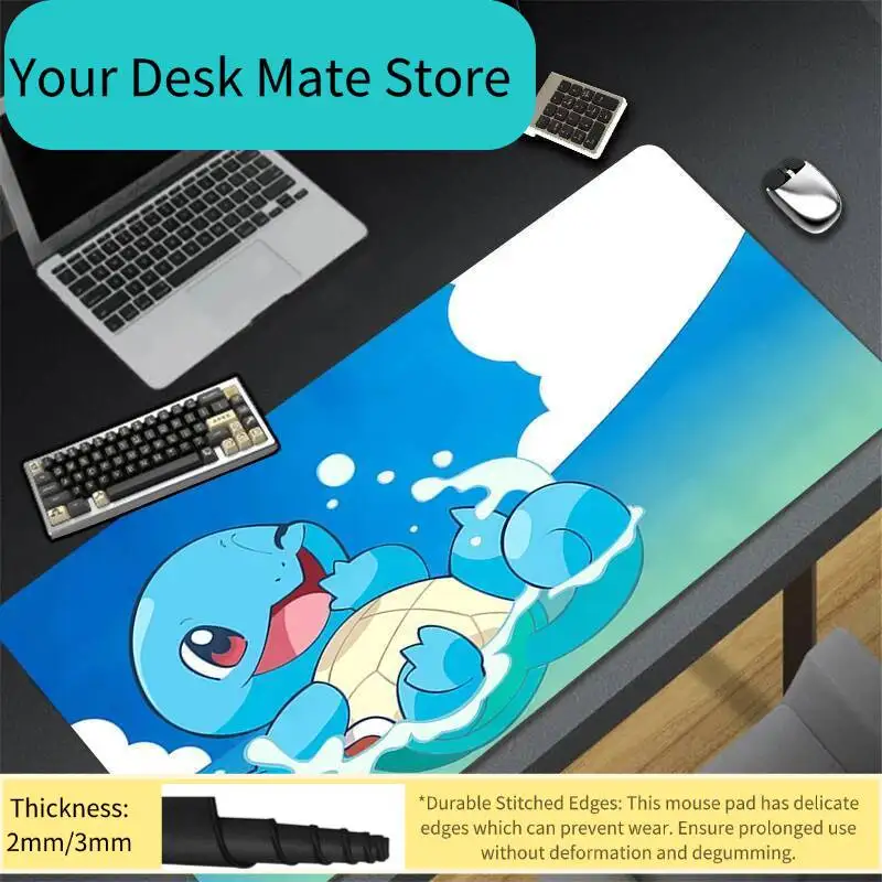 

Коврик для мыши в стиле японского аниме, с изображением покемона Сквиртл, синий, XXL, для геймеров, для клавиатуры, ноутбука, кавайный, увеличенный, для игрового стола