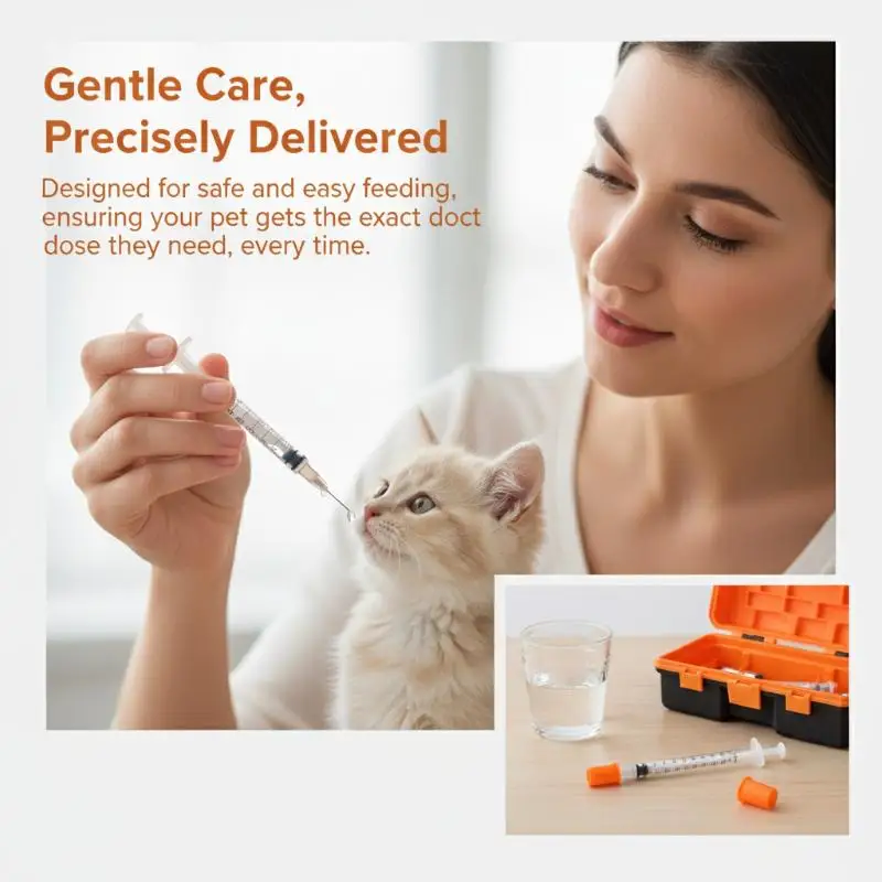 Sterile Insulin Syringe 5Pcs Set Plastic Veterinary Use Orange Cap for Small Animal Health Care