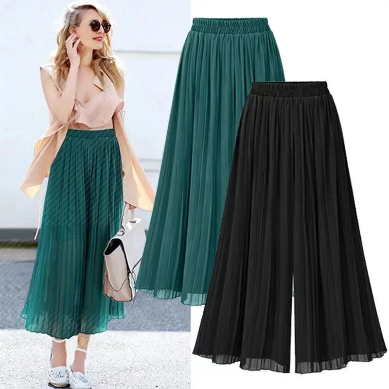 

Women Solid Color Wide Leg Pants Casual Chiffon Long Pants Female High Waist Loose Wide Leg Trousers Oversize Casual Pants Q111