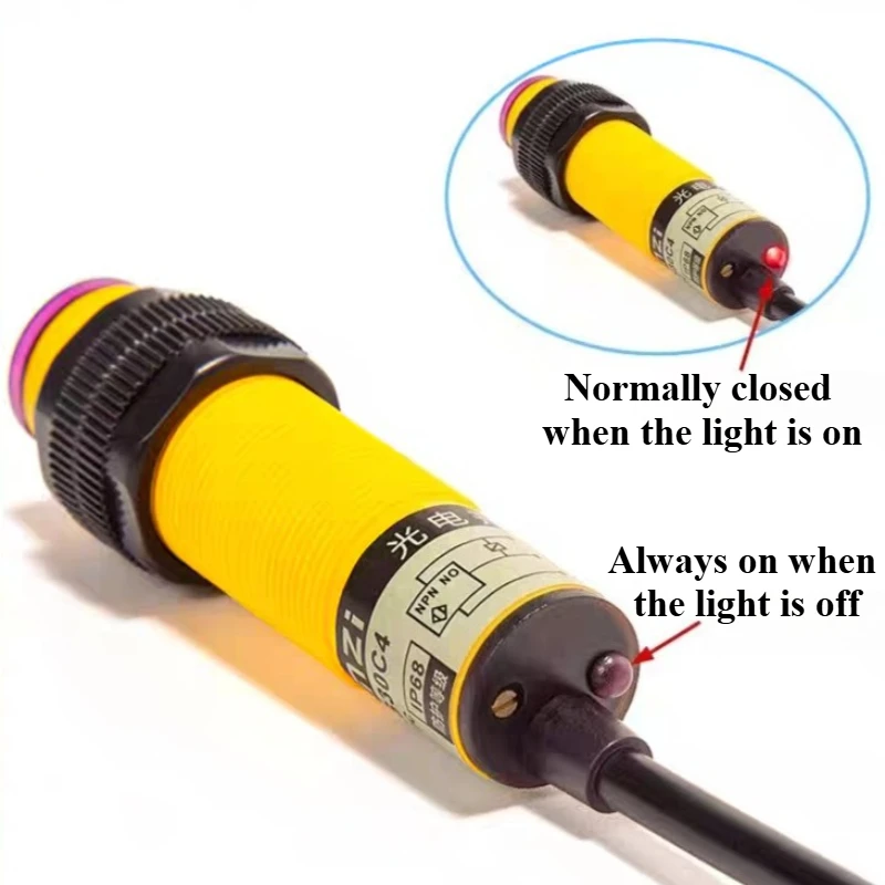 1pcs E3F-R2N2 Feedback Reflective Photoelectric Switch NPN PNP DC5-36V Detection Range 0.1-5m Adjustable Infrar Sensor Connector