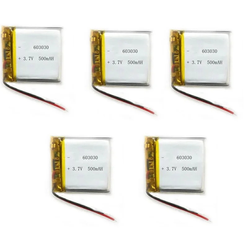 

5pcs Banggood 3.7V 500mAh 603030 063030 Lipo Polymer Lithium Rechargeable Li-ion Battery Cells for GPS MP3 Toy Bluetooth Headset