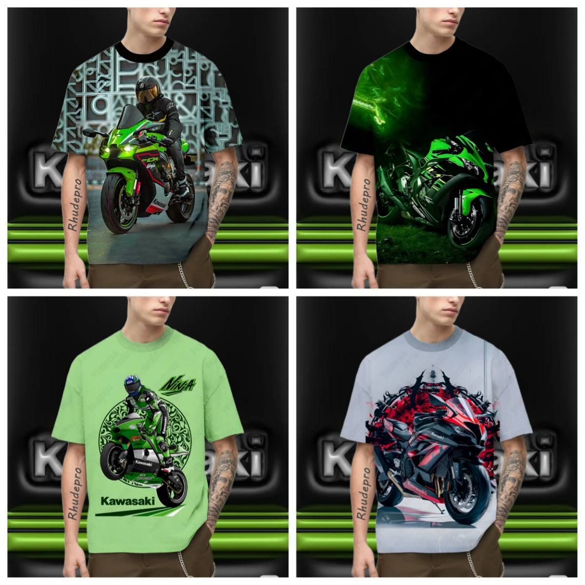 

25/26Kawasaki Genuine Authorized T-shirt Printed T-shirt Quick Drying Sweat Absorption Loose Comfortable Locomotive Fashion Moto