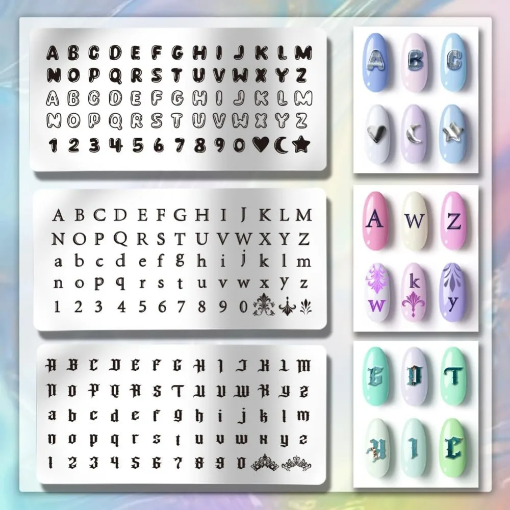 3pcs Letter Number Nail Stamping Plates 3 Styles Alphabet Nail Stamper Typeface Nail Art Stencils Print Nail Stencils making kit