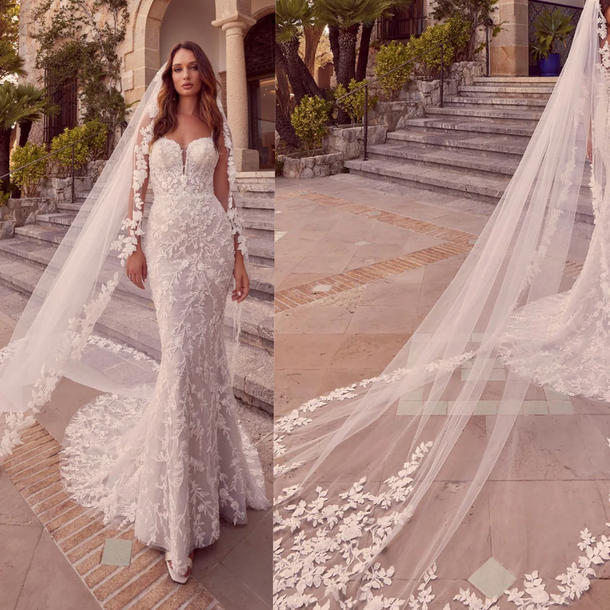 

Graceful Wedding Veils Soft Tulle One Layer Long Cathedral Length Veils Applique Edge Bride Veils Wedding Accessories