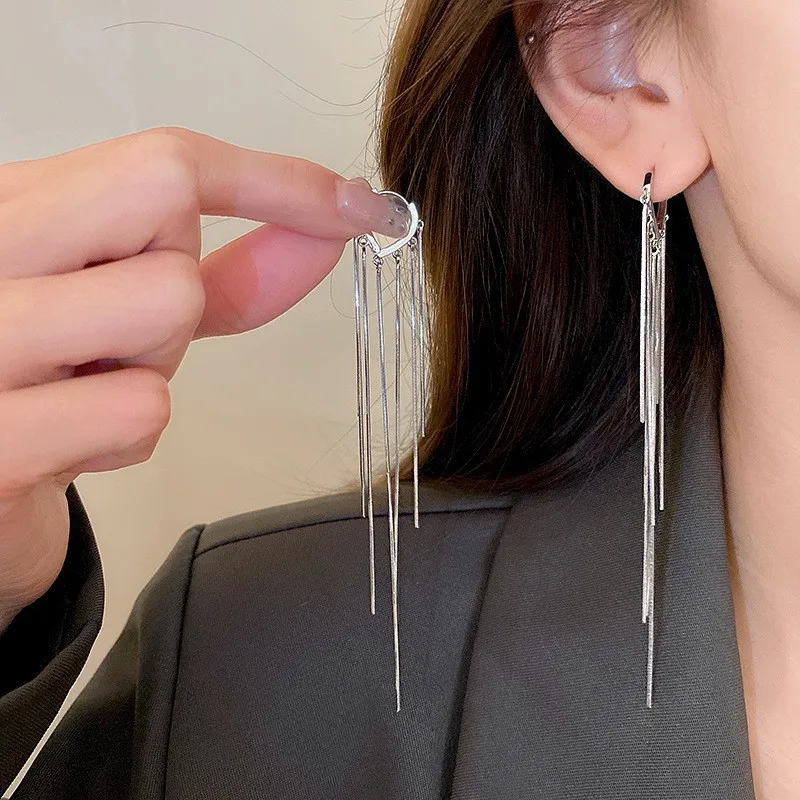 

925 Silver Needle Korean Fashion Long Chain Tassel Earrings For Women Metal Earing Jewelry 2026 Trending Drop Earrings M28