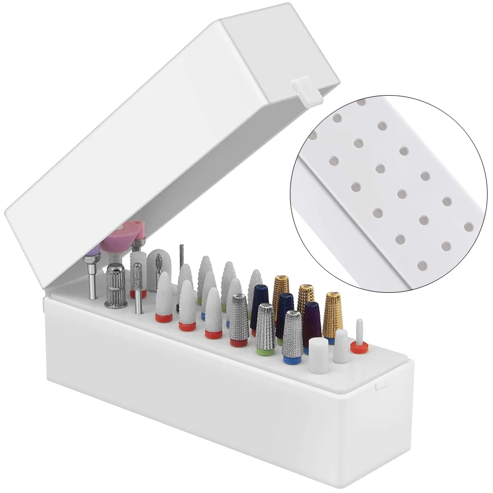 

30 Holes Nails Drill Bits Grinding Head Holder Manicure Container Acrylic Storage Box Nail Milling Cutter Stand Display Rack