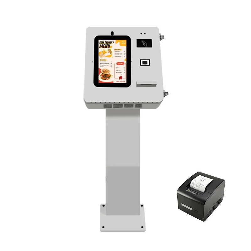 15.6" Wall Mount IP65 Waterproof  Microphone ID Card Reader Thermal Sticker Printer Outdoor Self Service Kiosk