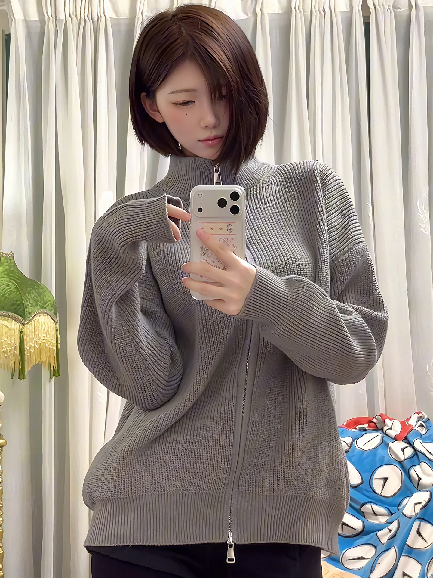 

Cleanfit Light ey Knitted Cardigan Men's Autumn Winter Korean Sle Lazy High End American Stand Collar Sweater