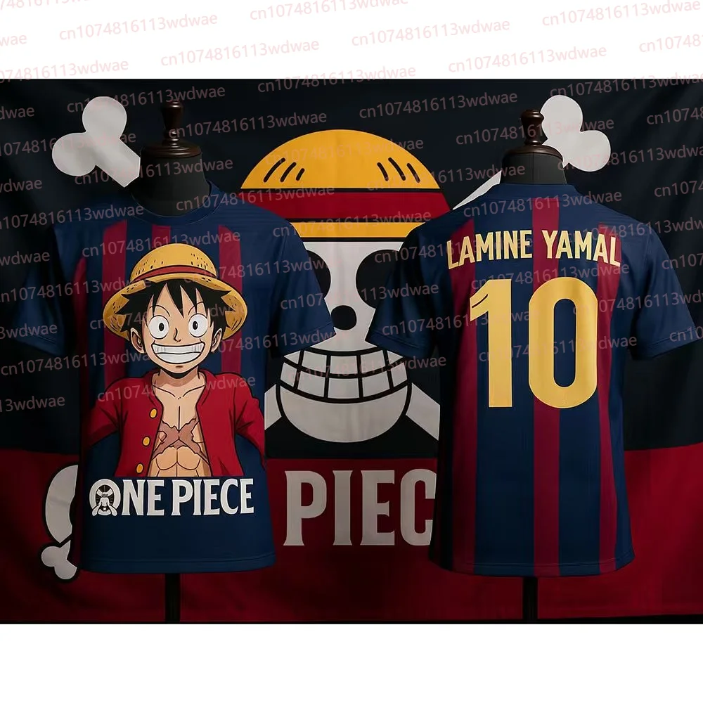 Barça Football Jersey One Piece T-shirt Men Luffy Football Jersey Lamine Yamal 10 Jersey Football Kit Quick Drying Football Tee