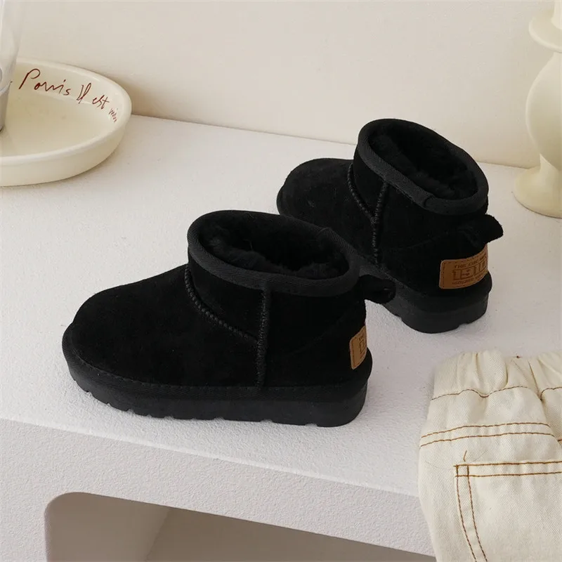 Winter Children Wool Snow Boots Boys Girls Quality Genuine Leather Boots Baby Soft Cow Suede Cotton Shoes Kids Winter Boots