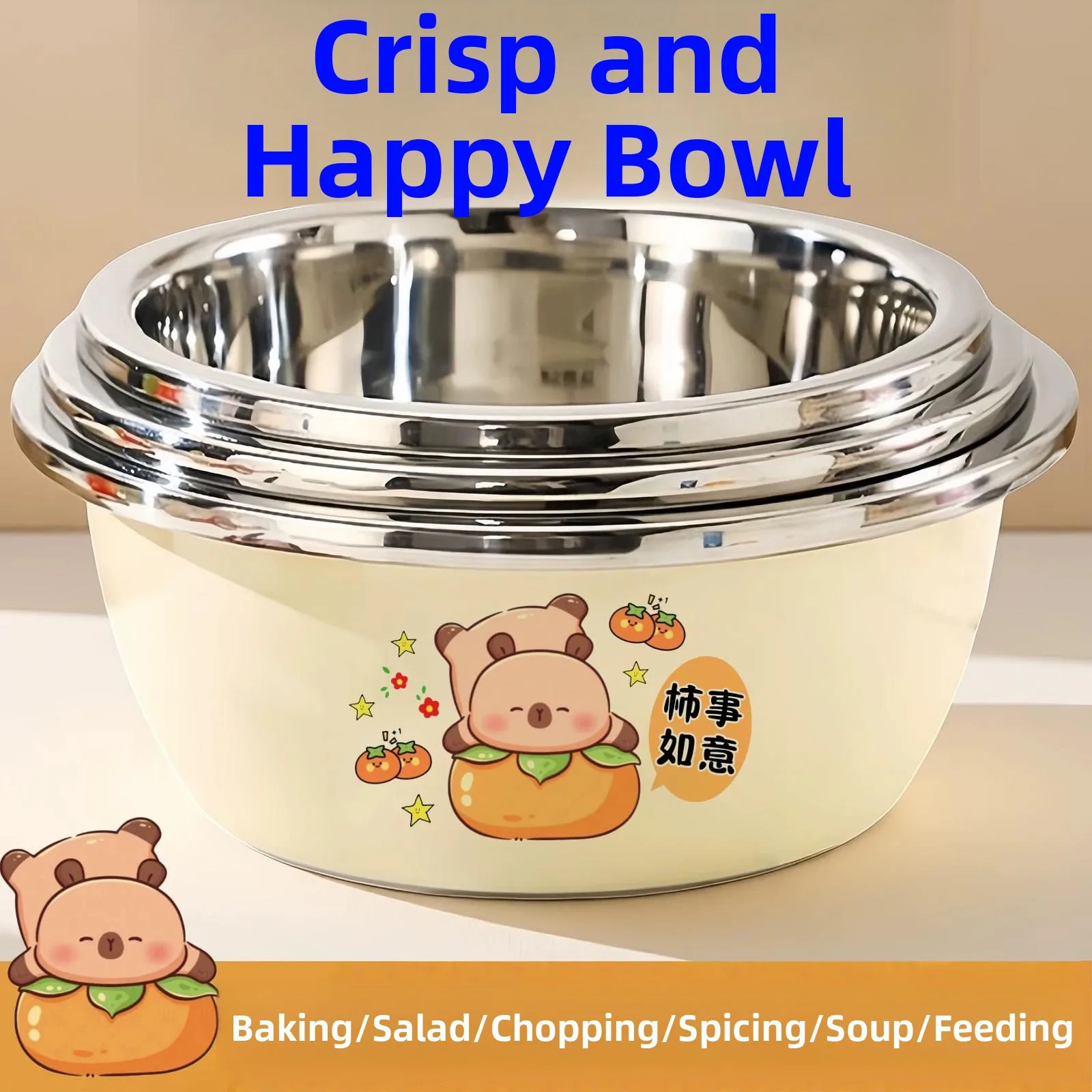 

Thick Stainless Steel Kitchen Sink Three-Piece Set for Baking Soup Mixing Salad And Milk Bottle Washing Durable round Shape
