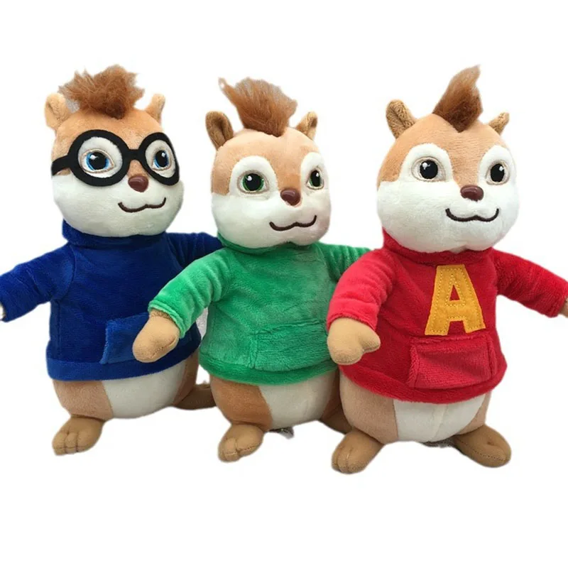 3pcs Kawaii Movie Alvin and the Chipmunks Alvin Theodore Simon Chippy Cute Toys Pillow Doll Kids Xmas Gifts Room Decor 20cm