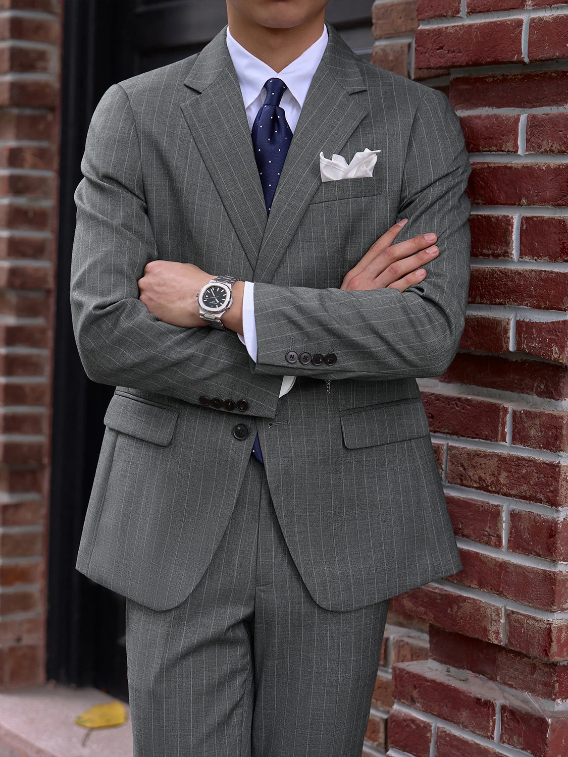 YF49 Italian Striped Men's Single-breasted Commuter Suit Slim-fit Fashion Business Casual Professional Formal Jacket