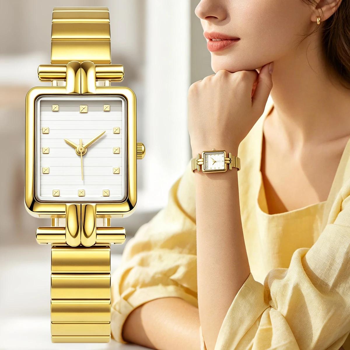 Women Square Quartz Wrist Watch Gold Metal Bracelet Watch Leopard Print Dial Ladies Fashion Dress Watches MultiColor Dial Femal