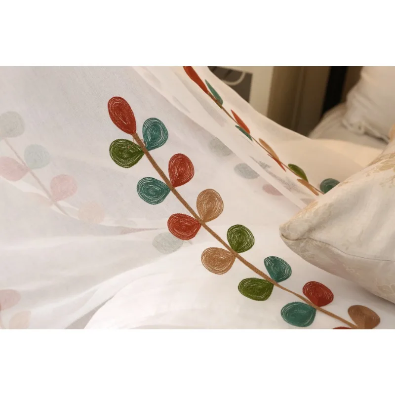 Korean Pastoral Style Embroidery Colorful String Grass Gauze Curtains Living Room Bedroom Balcony Curtains