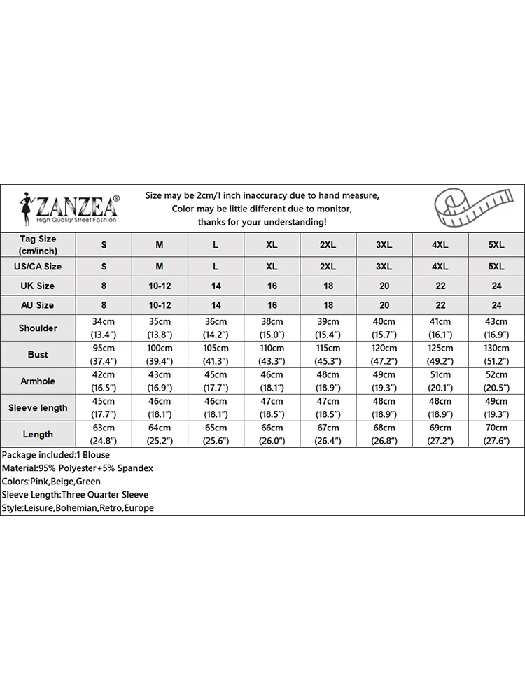 ZANZEA Women Elegant 3/4 Sleeve Work Blouse Summer Printed Shirt Stylish Casual Holiday Work Blusas Female Tops Tunic Oversize
