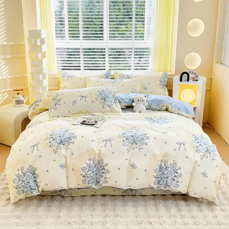 100% Cotton Duvet Cover Set Pastoral Style 3pc Quilt Cover 1PC Duvet Cover 2PC Pillowcase Cotton Soft Skin Friendly Bedding
