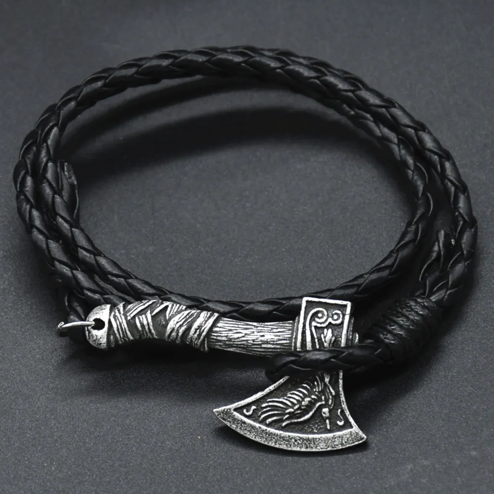 Mens Bracelet Slavic Perun Axe Wrap Viking Bracelets for Men Braided Multilayer Leather Accessories wolf Hatchet Bracelet