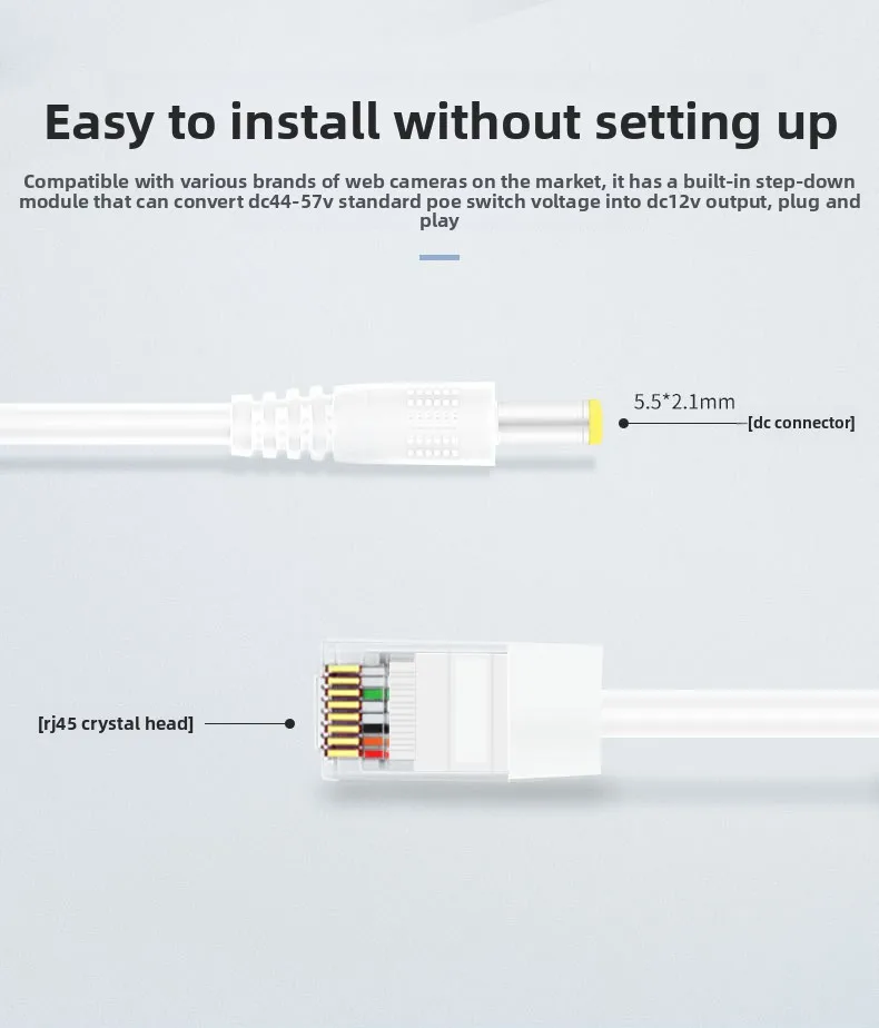 48V To 12V POE Spliter Waterprrof with Video and Power Adapter Cable Supply Module Injector for IP Camera Extender