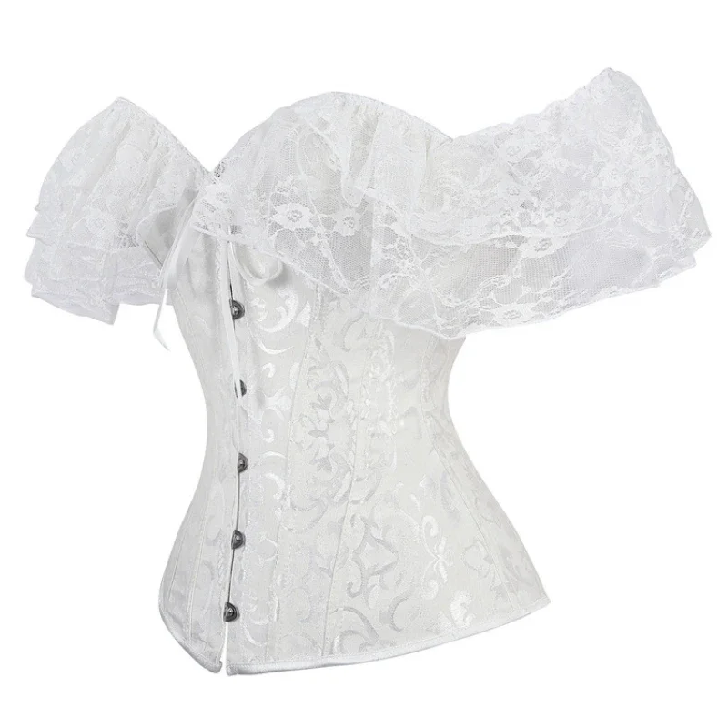 Korsett Top für Frauen Über brust Vintage Blume Korsett Bluse Top Spitze Lolita Korsett Bustier kurze Ärmel plus Größe – Detail 9