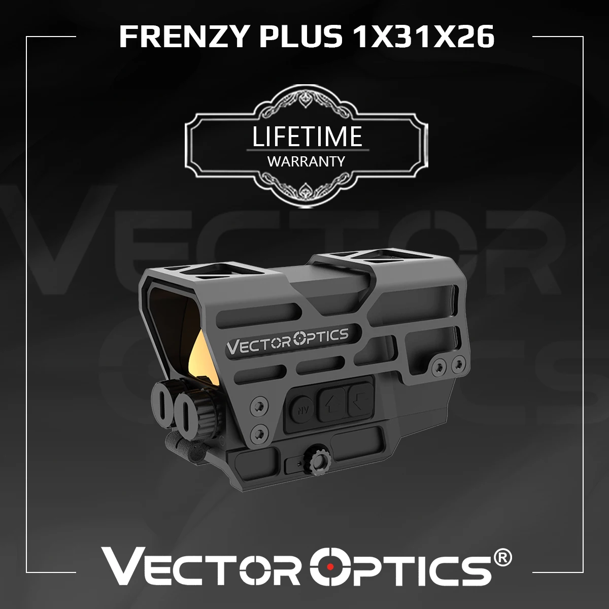 

Коллиматорный прицел Vector Optics Frenzy Plus 1x31x26 с крупным размером окна и функцией датчика движения с съемным защитным кожухом.