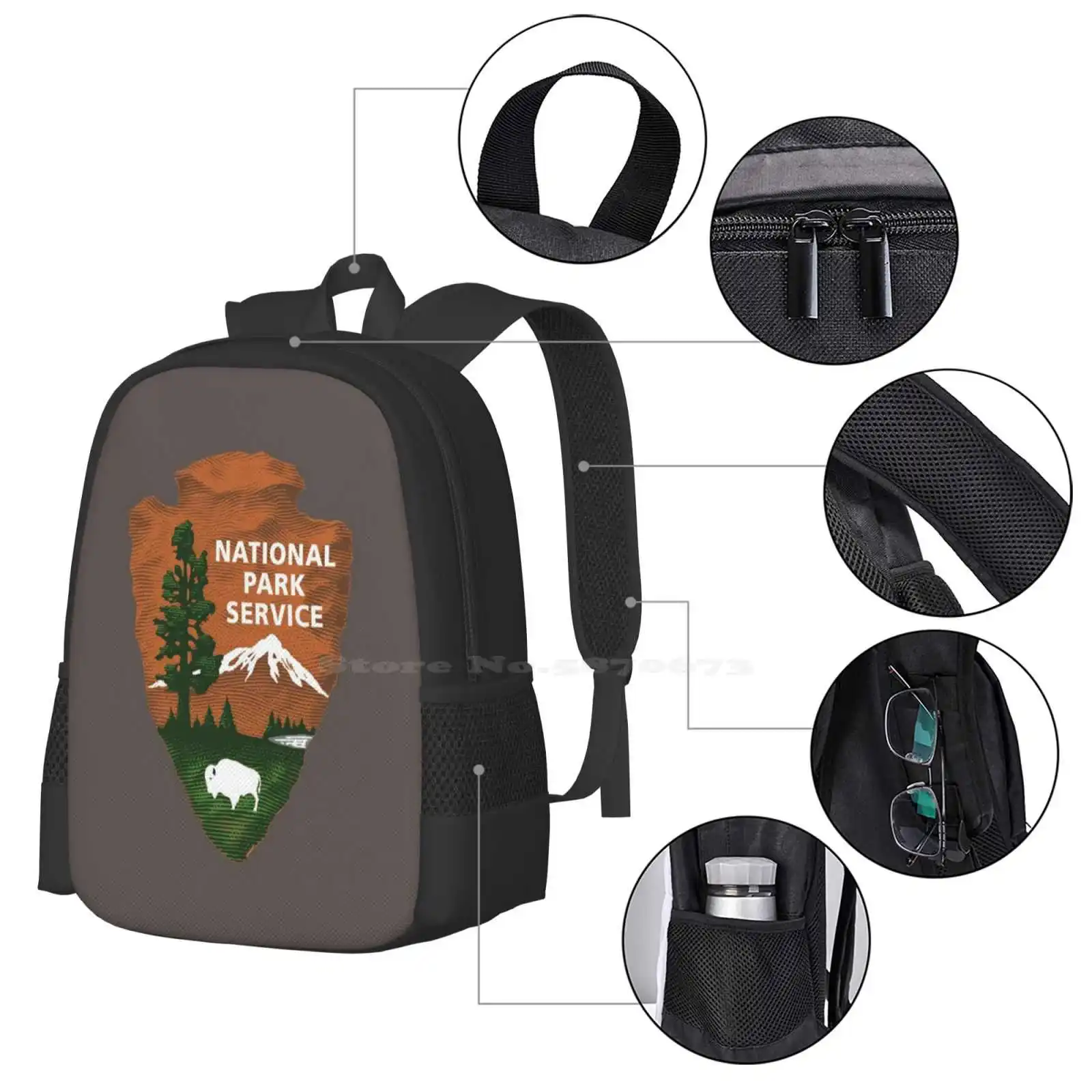 National Park Service Teen College Student Rucksack Muster Design Taschen National Service Amerika USA Wald Wald Berge