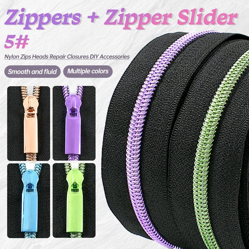 

Meetee 10/20M 5# Nylon Zippers Tape + Zipper Slider Puller for Sewing Bag Shoes Garment Zips Repair DIY Sew Crafts Accessories