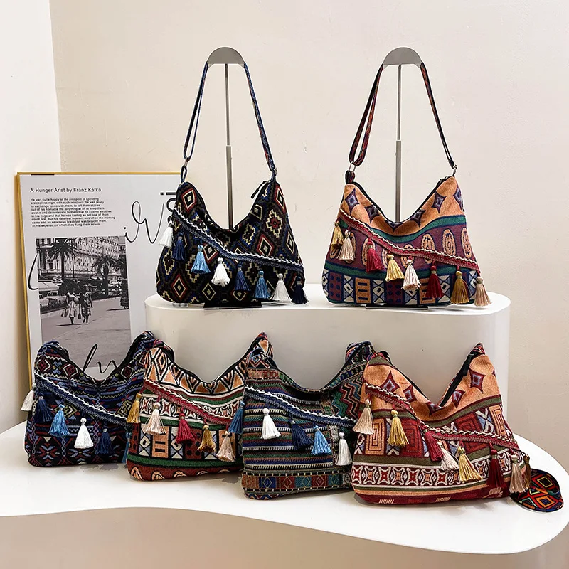 

Женская парусиновая сумка через плечо большой вместимости в этническом стиле, легкая повседневная сумка через плечо для женщин