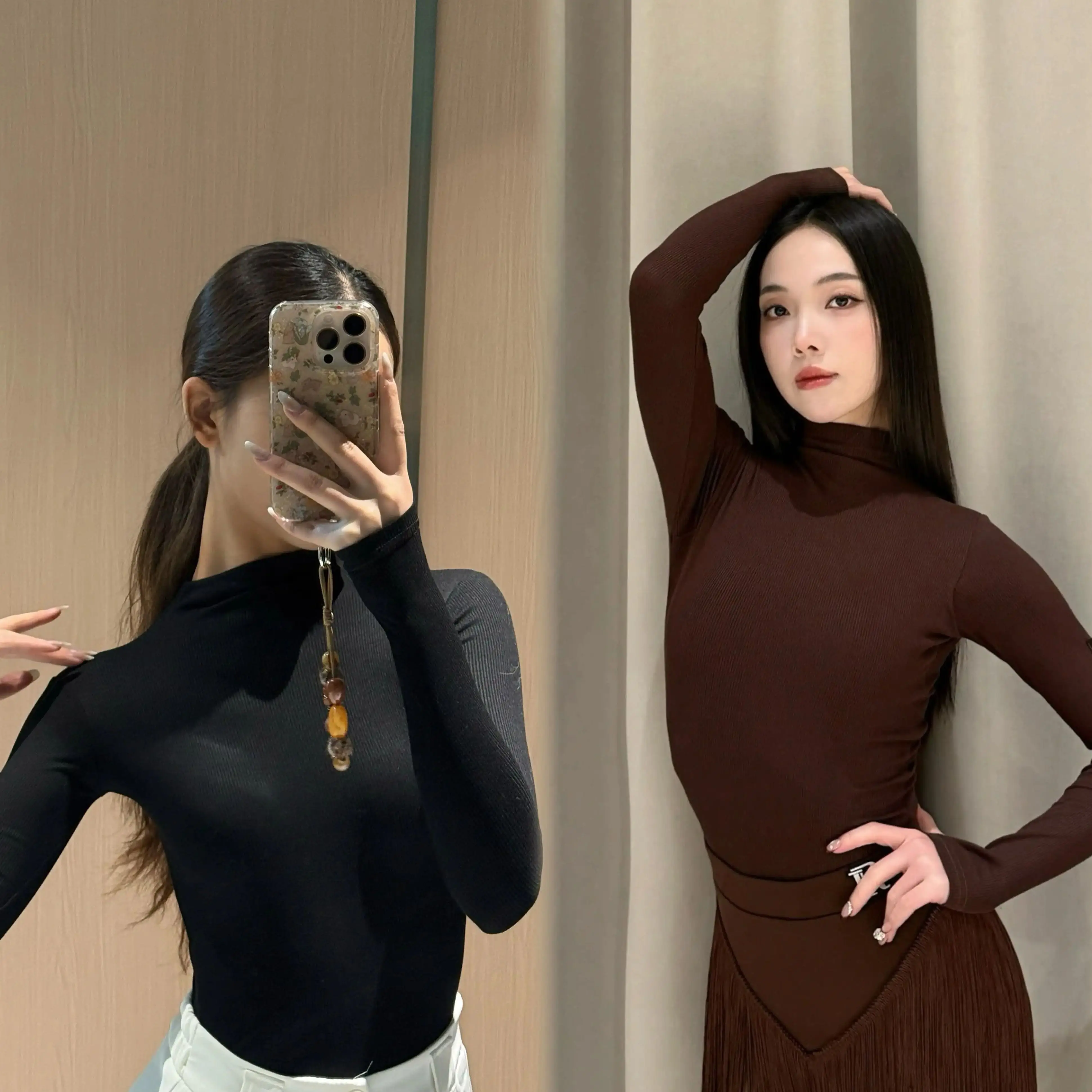 

Зимний топ с высоким воротом 2025, одежда для латинских современных танцев для женщин, самба, вальс, бальные танцы, тренировочные костюмы для взрослых, DN22511