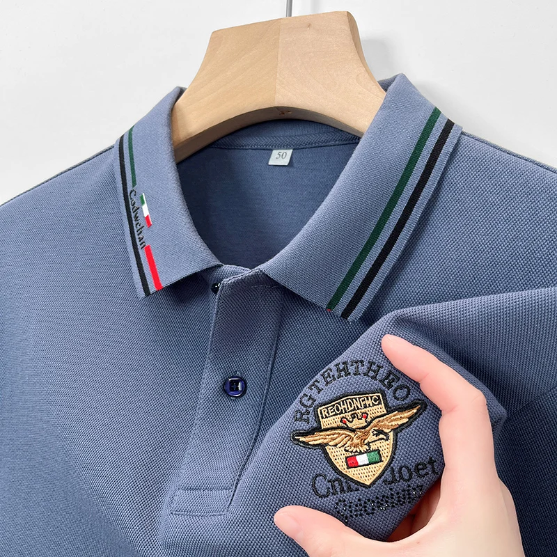 Luxury brand men's long sleeved polo shirt exquisite embroidery spring and autumn style 100% cotton comfortable casual T-shirt