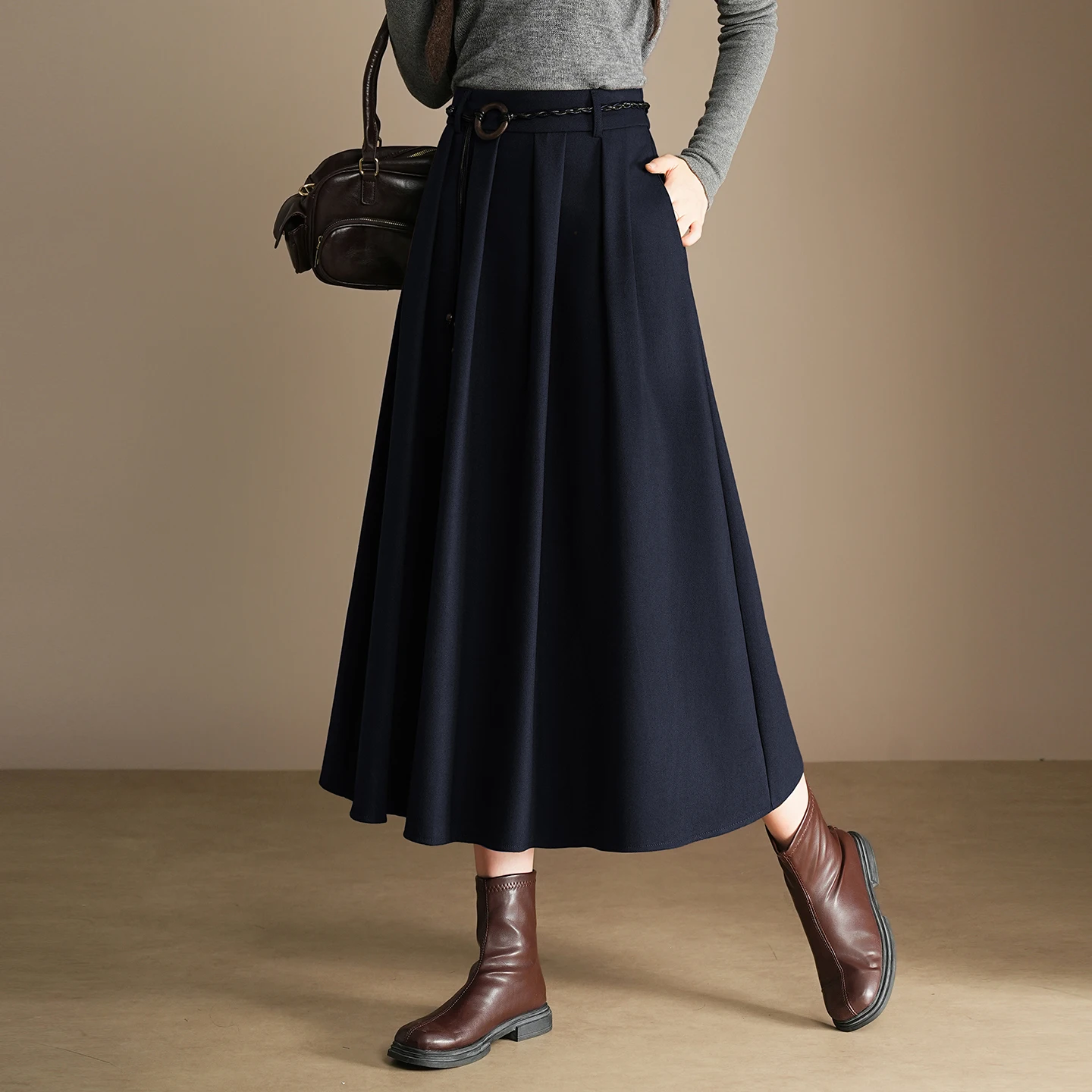 

Новая женская шерстяная юбка миди А-силуэта Deep Blue на осень-зиму, с завышенной талией, стройнящая, длиной до колена, с кисточками и бахромой