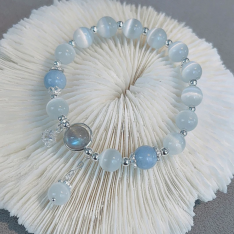 Bracelet en cristal clair de lune bleu de mer pour filles et femmes, bracelet élastique, accessoires de bijoux, clair, original, luxe