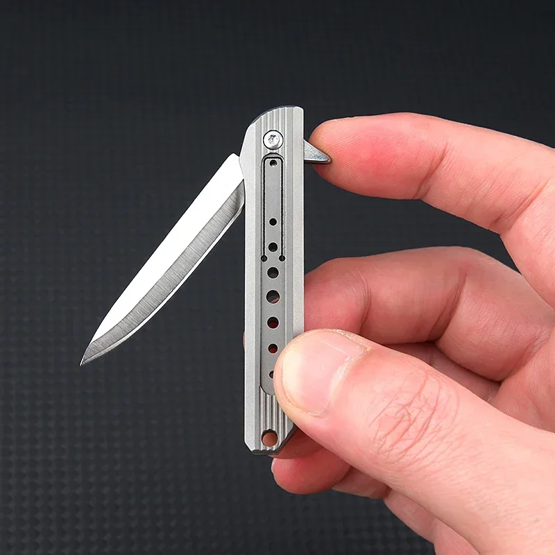 Portable Titanium Alloy Folding Fruit Knife D2 Blade Outdoor Camping Tactical Knife Unboxing High Hardness Knife with Gift Box